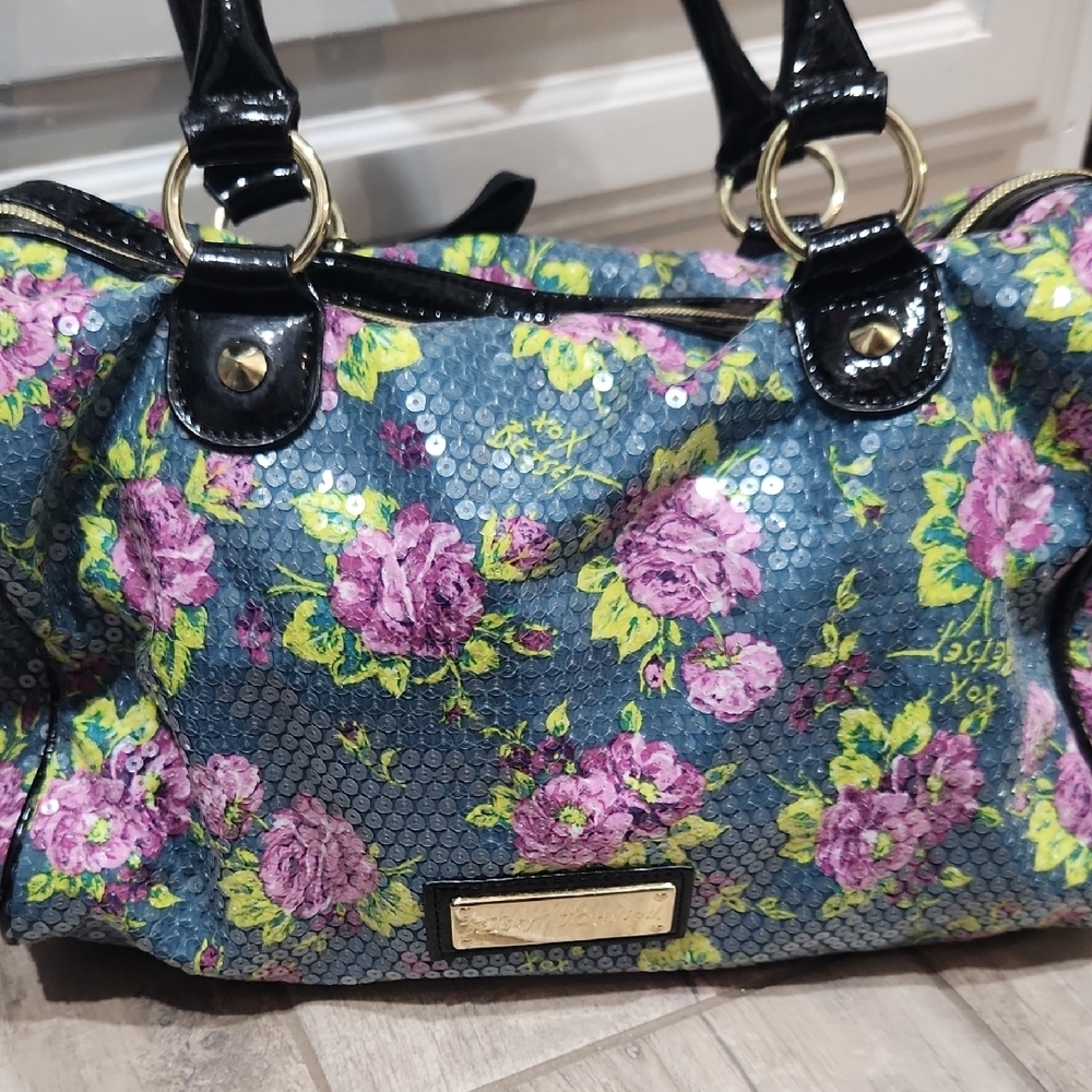 Betsey Johnson Blue and Black Floral Shoulder Bag - Picture 5 of 7
